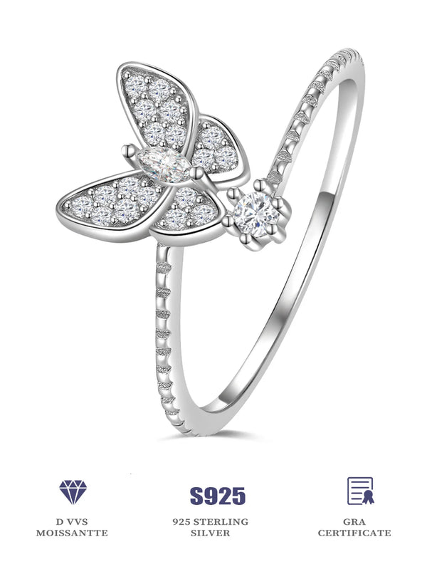 925 Sterling Silver Moissanite Eternity Butterfly Wedding Ring for Women