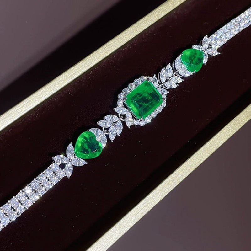 Sterling Silver Lab Emerald Tennis Bracelet for Women