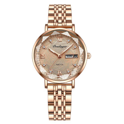 Stainless steel Luminous Quartz Date Week Waterproof Watch for women