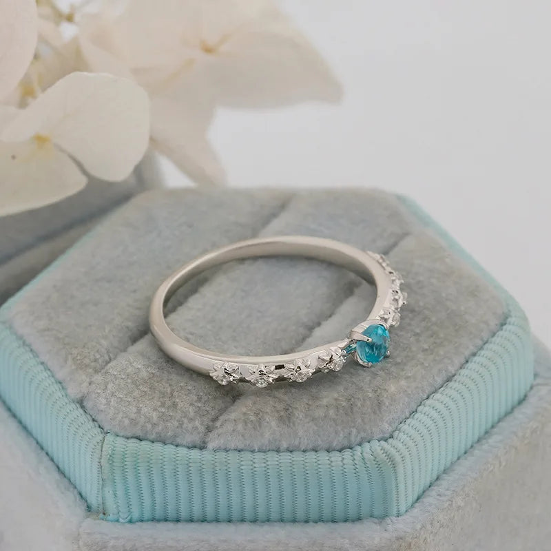 925 Sterling Silver Natural Apatite Star Thin Engagement Ring for Women