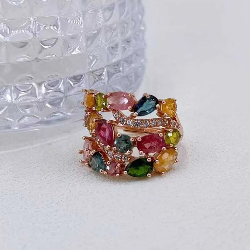 925 Sterling Silver Tourmaline Ring for Women