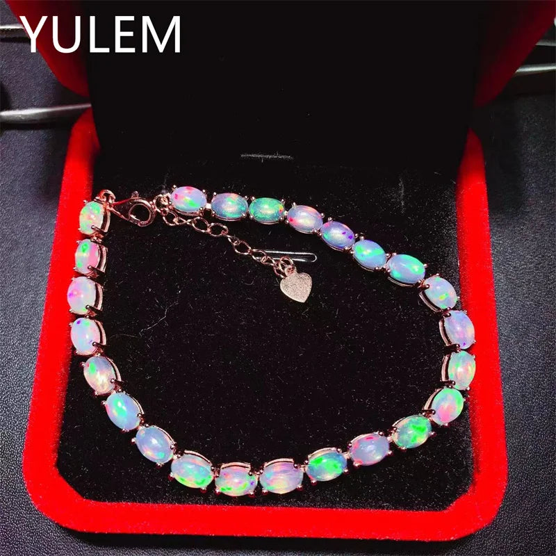 925 Sterling Silver Natural Opal Bracelet for Women