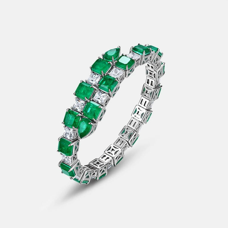 Sterling Silver Emerald High Carbon Diamond Gemstone Bracelet Bangle for Women