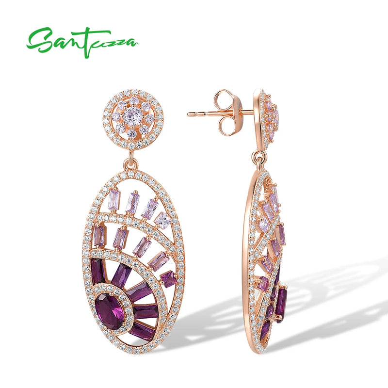 Sterling Silver Purple Spinel and White CZ Oval Drop Earrings for Women