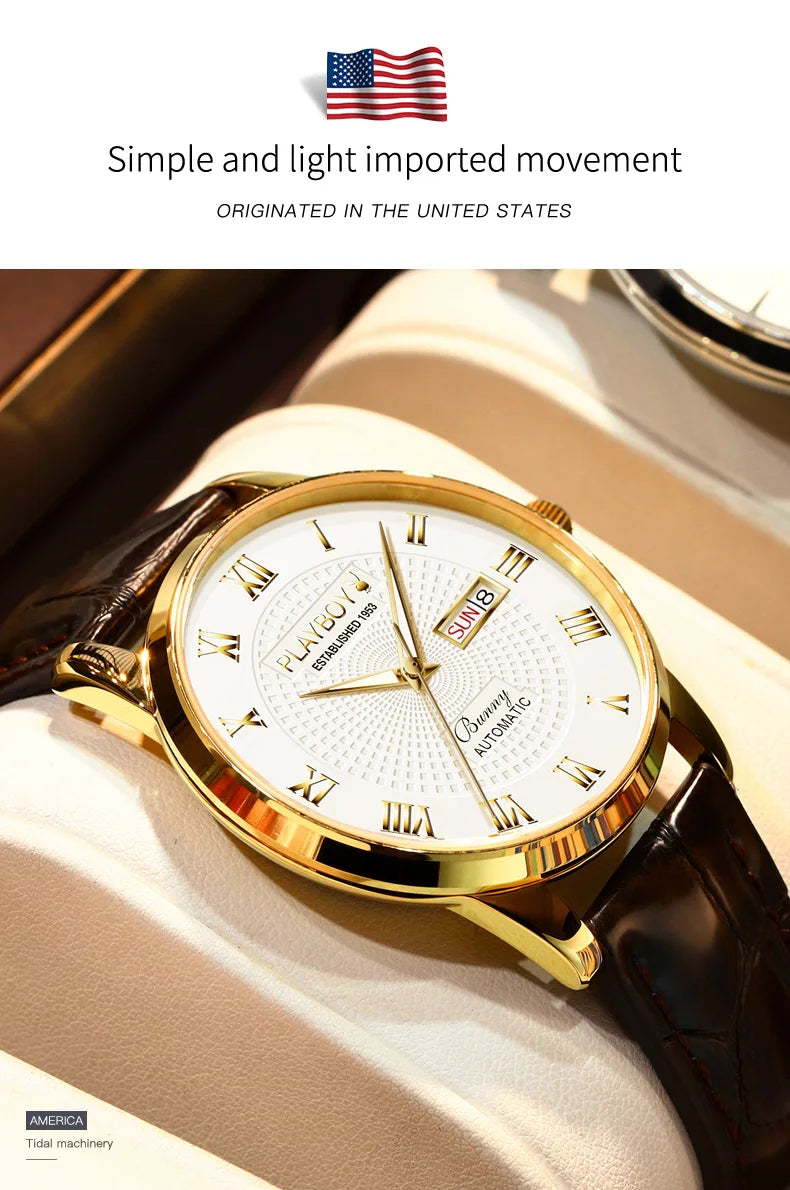 Leather Strap Automatic Mechanical Watch for Men