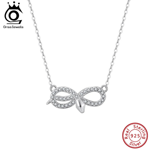 925 Silver Zircon Bow Pendant Necklace for Women