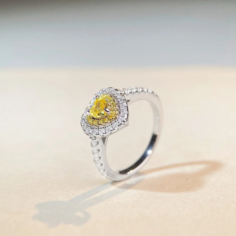 Sterling Silver Crushed Ice Cut Heart Lab Citrine and Sapphire Engagement Ring for Women