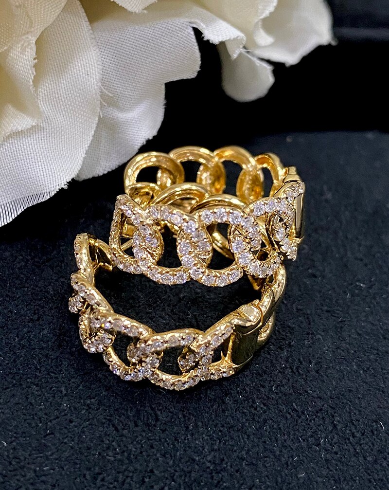 18K Yellow Gold Diamond Cuban Chain Earrings for Women