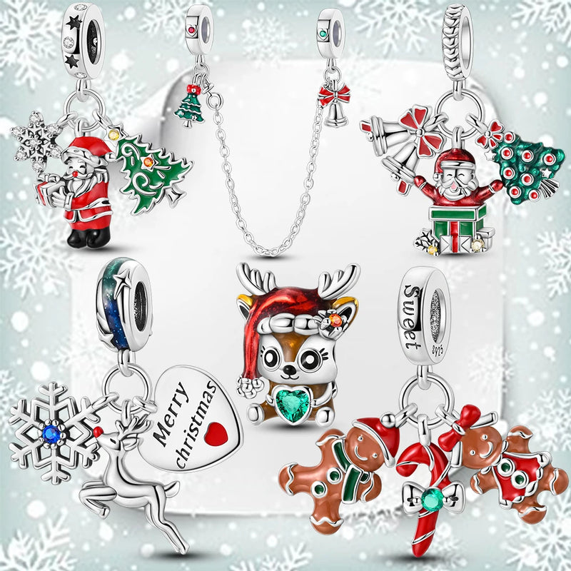 Sterling Silver Snowman, Christmas Tree, and Elk Charms Pendants for Jewelry Making for Women