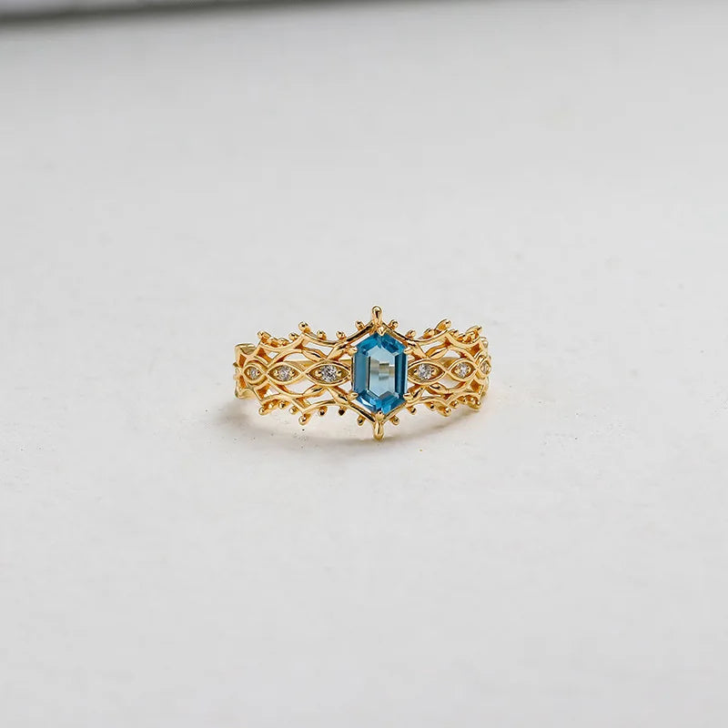 925 Sterling Silver Gold Plated London Blue Topaz Ring for Women