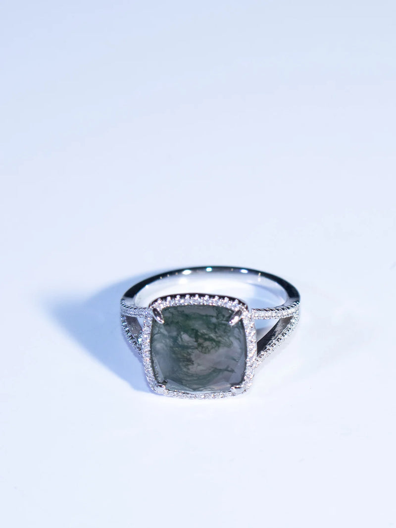 Sterling Silver Green Water Grass Diamond Ring for Woman