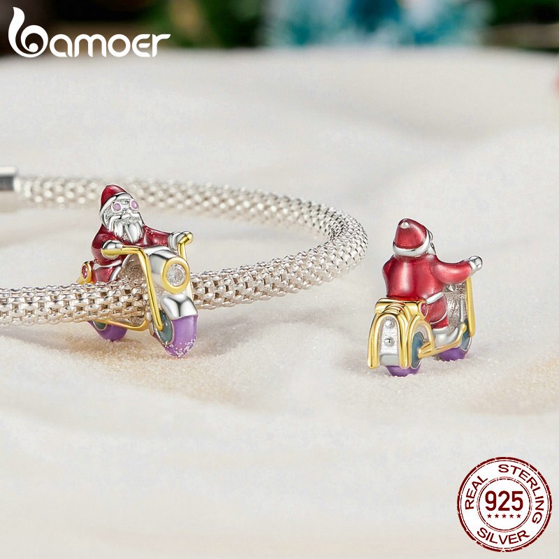 Sterling Silver Luminous Santa Claus Charm Beads Bracelet for Women