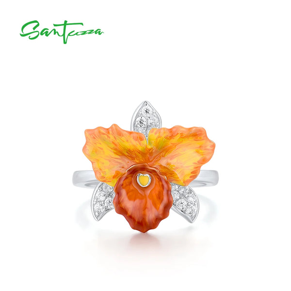 Sterling Silver Orchid Flower Ring for Women