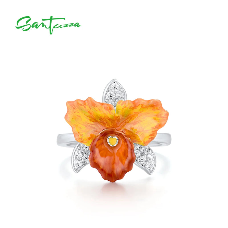 Sterling Silver Orchid Flower Ring for Women