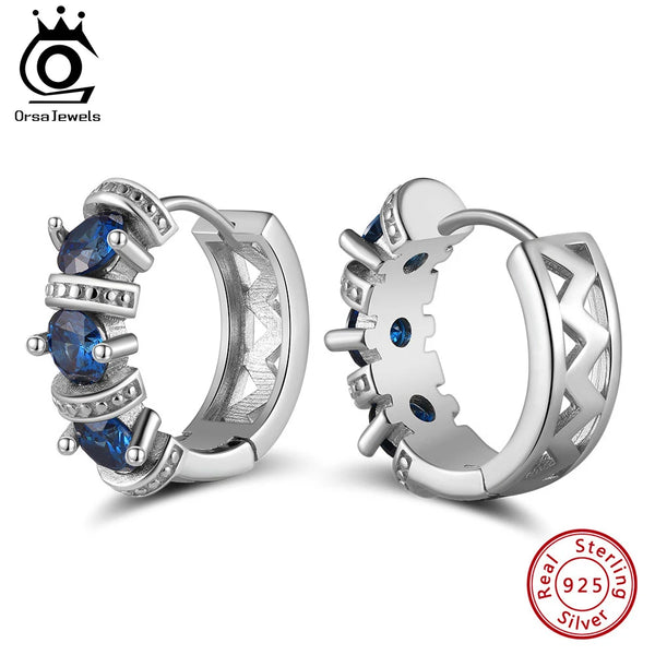 925 Sterling Silver Created Sapphire Hoop Earrings for Women