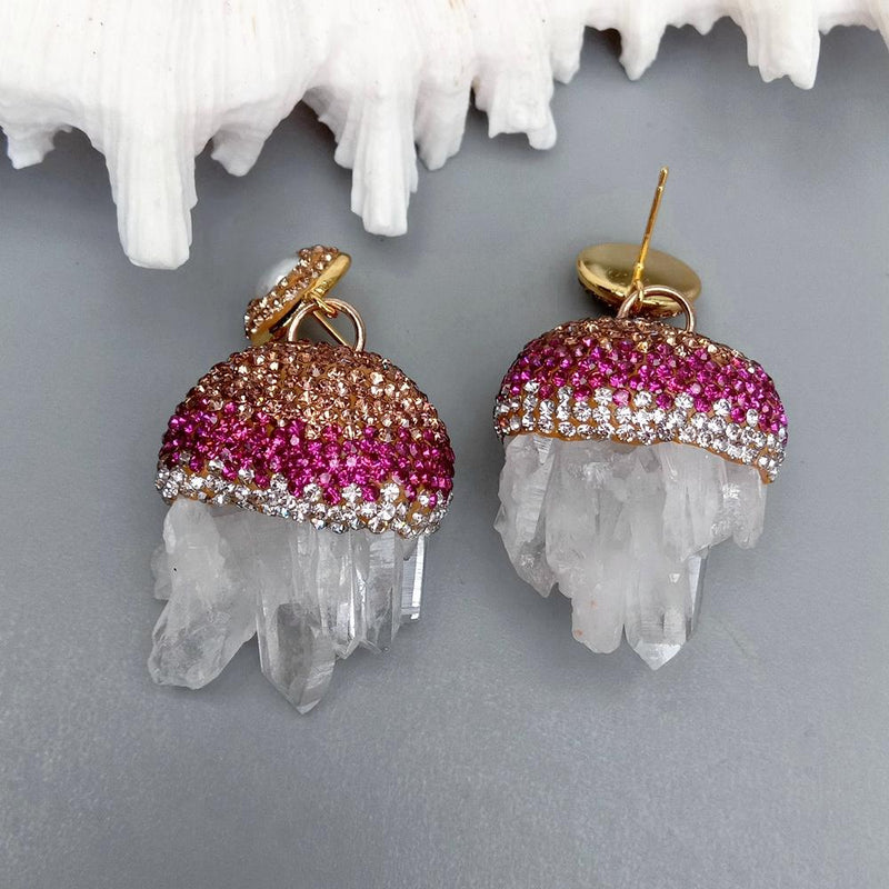 Sterling Silver Natural White Quartz Druzy Raw Dangle Earrings for Women