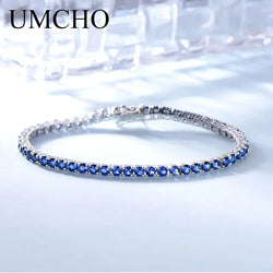 925 Sterling Silver Sapphire Blue Zircon Tennis Bracelet, 18-19cm for Women