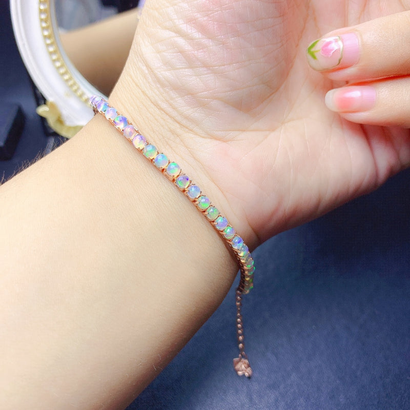 925 Silver Natural Opal Tennis Bracelet, 3mm x 3mm for Women.