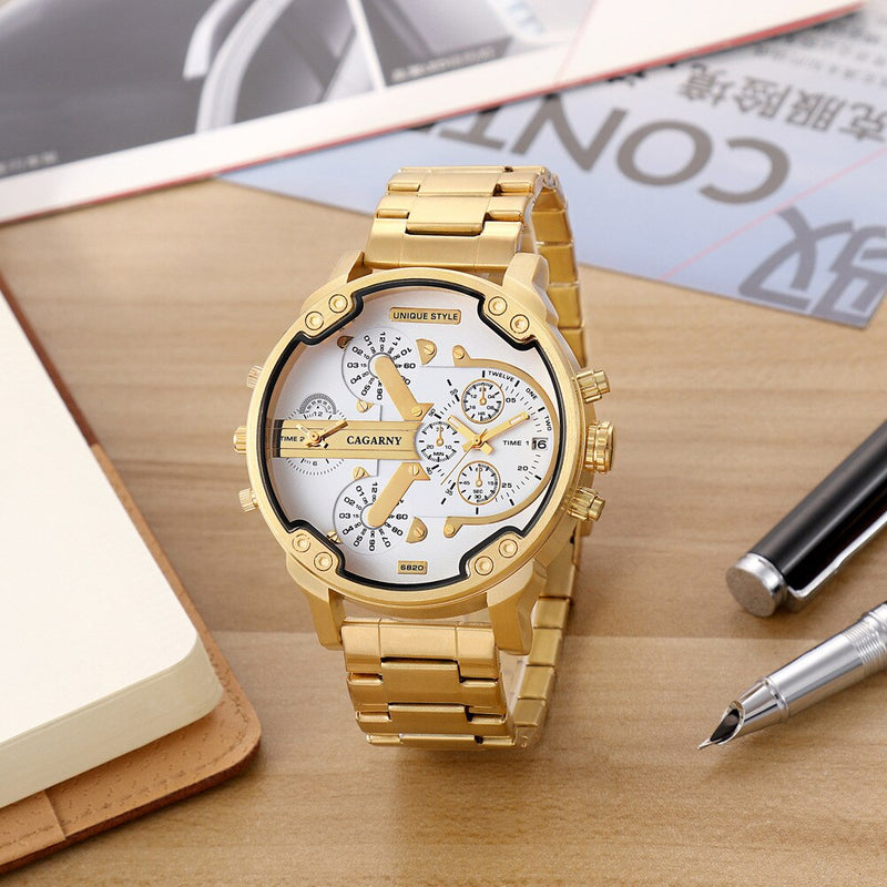 Gold Steel Band Quartz Watch for Men