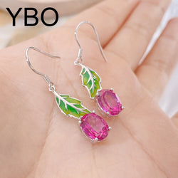 925 Sterling Silver Drop Earrings with Pink Topaz for Women