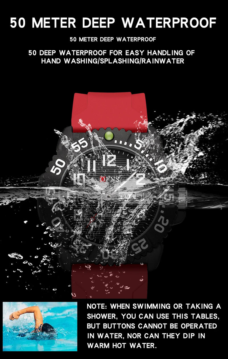 Stainless Steel Silicone Waterproof Luminous Date Watch for Men