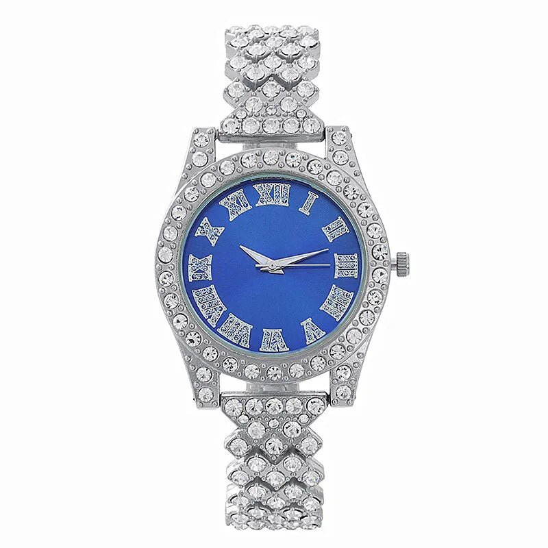 Stainless Steel Diamond Crystal Round Watch for Women