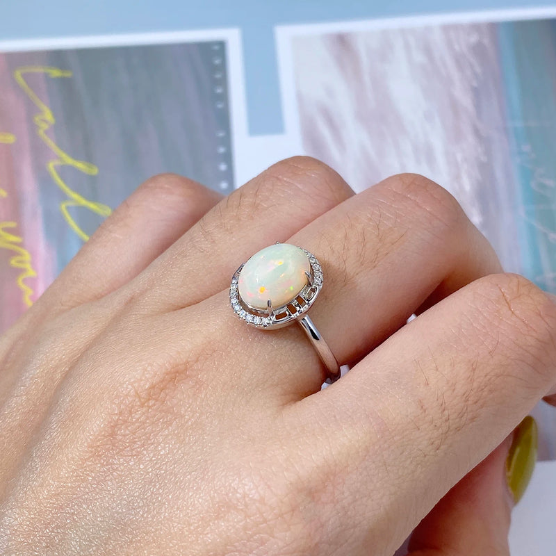 Sterling Silver Oval Opal Ring for Women