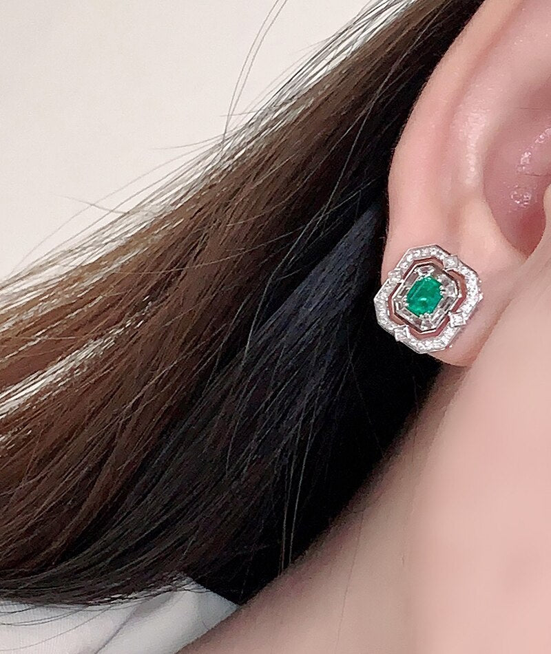 18K White Gold Emerald and Diamond Earrings for Women