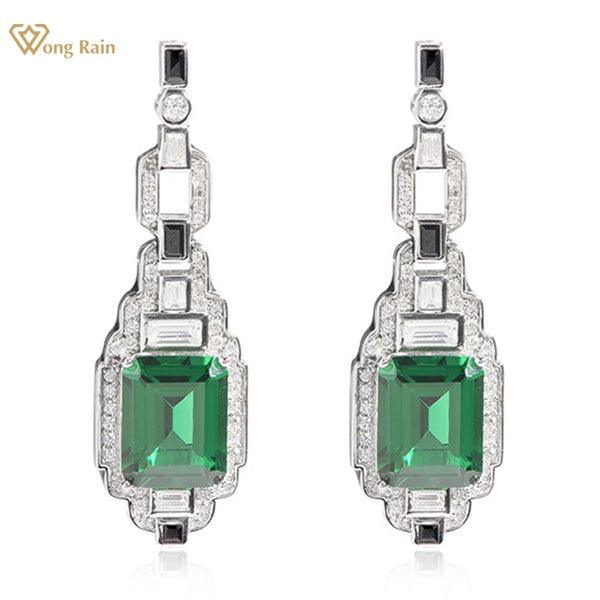 Wong Rain Vintage 925 Sterling Silver Emerald High Carbon Diamond Gemstone Drop Earrings Fine Jewelry for Women Anniversary Gift