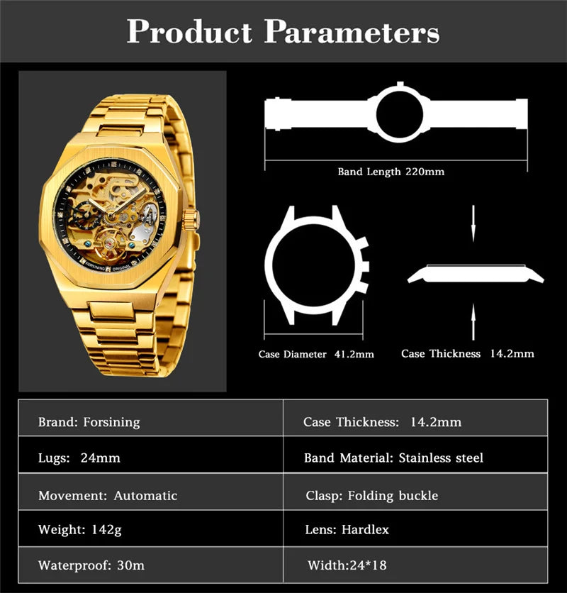 Stainless Steel Automatic Mechanical Military Sports Watch for Men