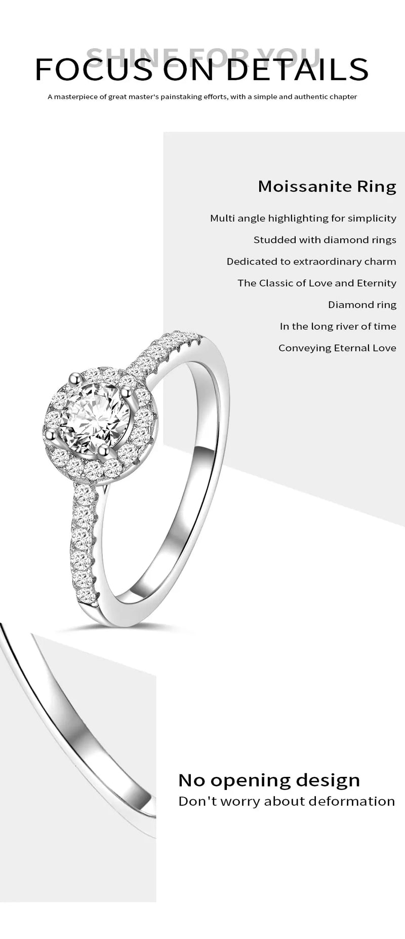 18k White Gold Plated Round Cut 7mm Moissanite Ring for Women