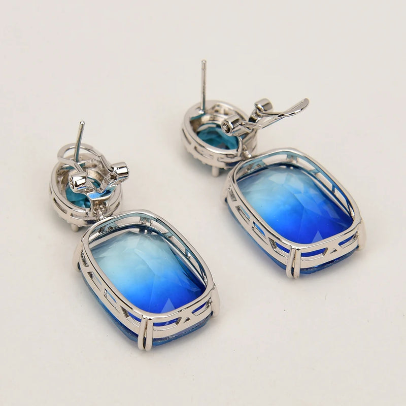 14K Gold Blue Crystal Zircon Drop Earrings for Women