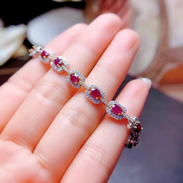 Sterling Silver Rose Gold Ruby Bracelet for Women