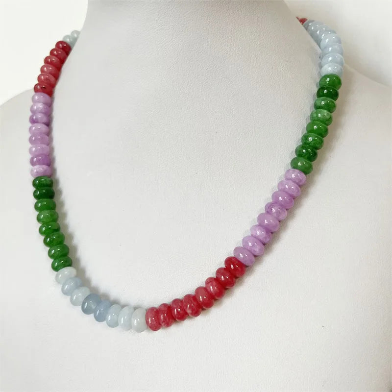 Yellow Topaz, Orange Jade, Red Ruby, Emerald Necklace for Women