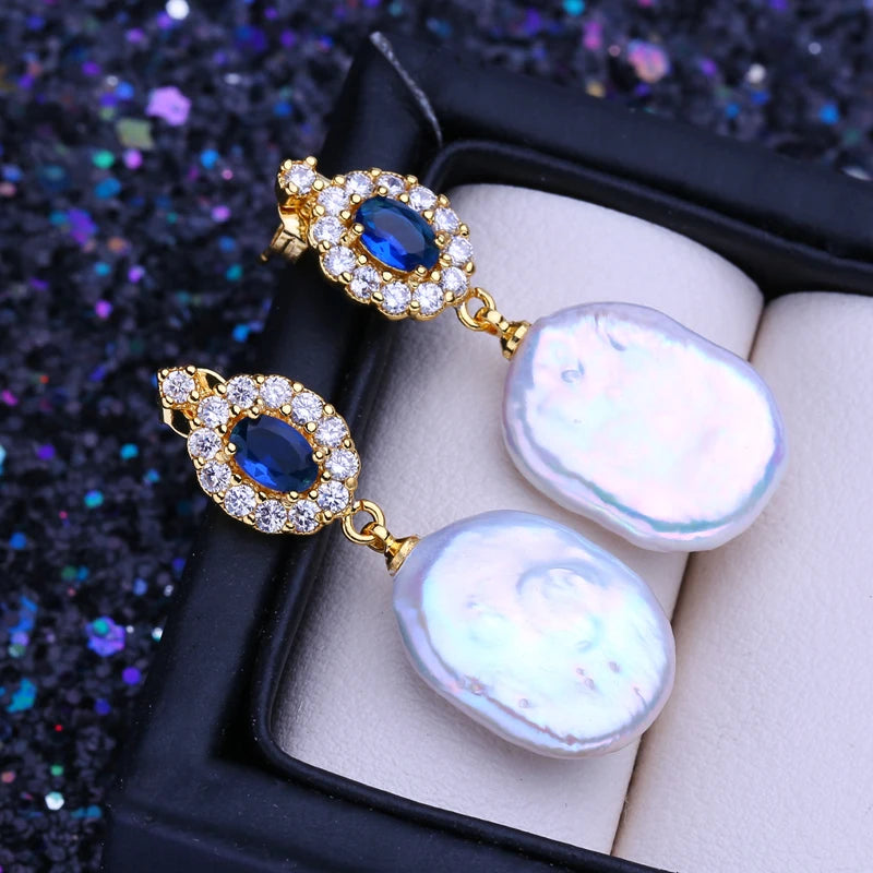 Gold Freshwater Baroque Pearl Drop Earrings for Women