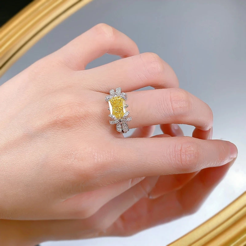 Sterling Silver Crushed Ice Cut Citrine Ring for Women