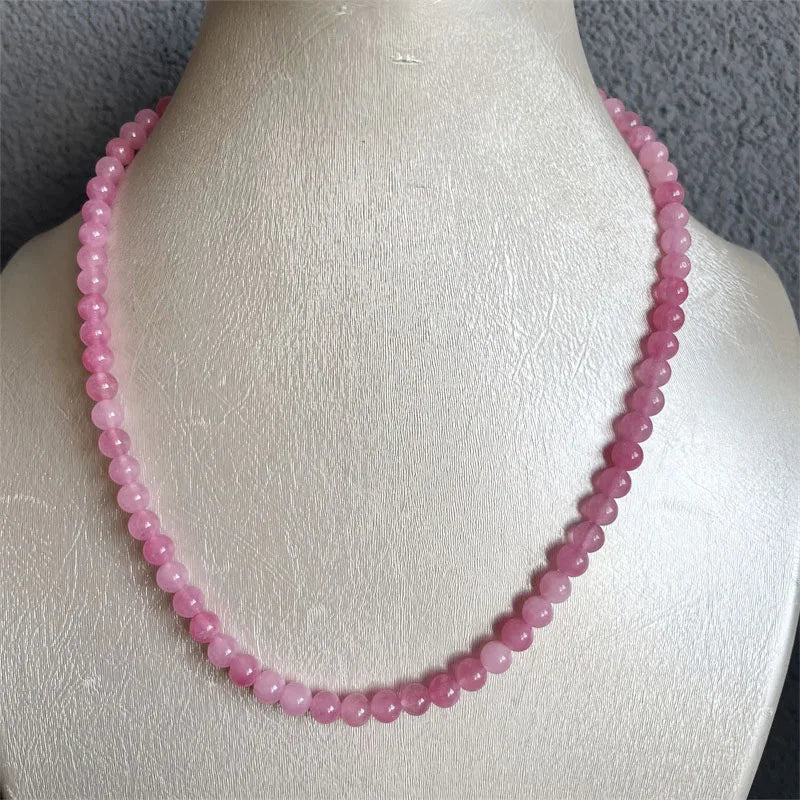 Sterling Silver Peach Pink Jade Necklace for Women