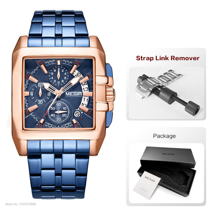 Stainless Steel Blue Rose Gold Luminous Military Sport Watch for Men