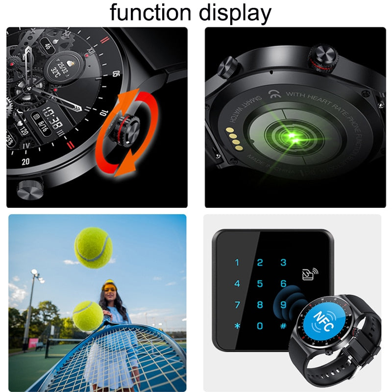 NFC Bluetooth Smart Watch with HD Screen, Sport Bracelet, Waterproof, Custom Watch Face for Men