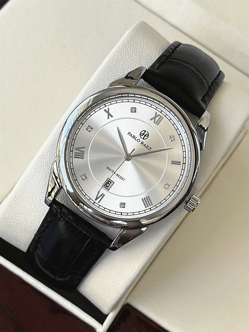 Luxury Men's Quartz Watch with Waterproof Date & Leather Strap