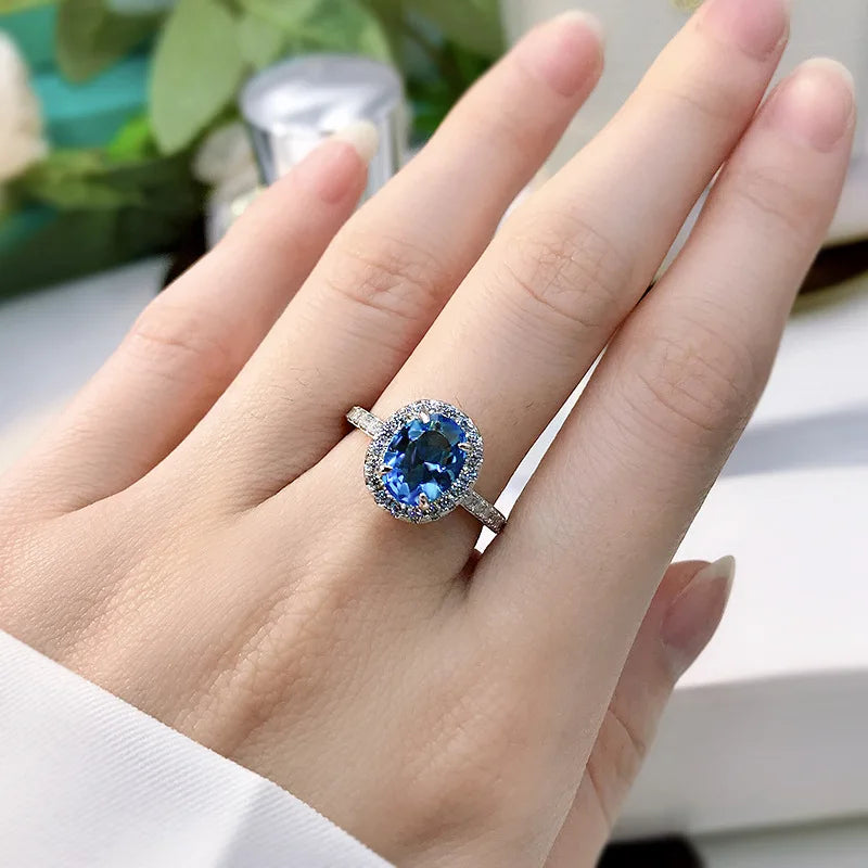 925 Silver Sapphire Blue Topaz Ruby Wedding Ring for Women