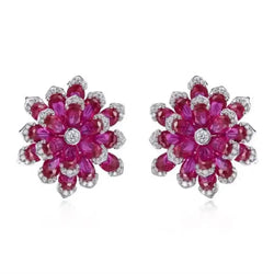 925 Sterling Silver Ruby & Diamond Flower Earrings for Women