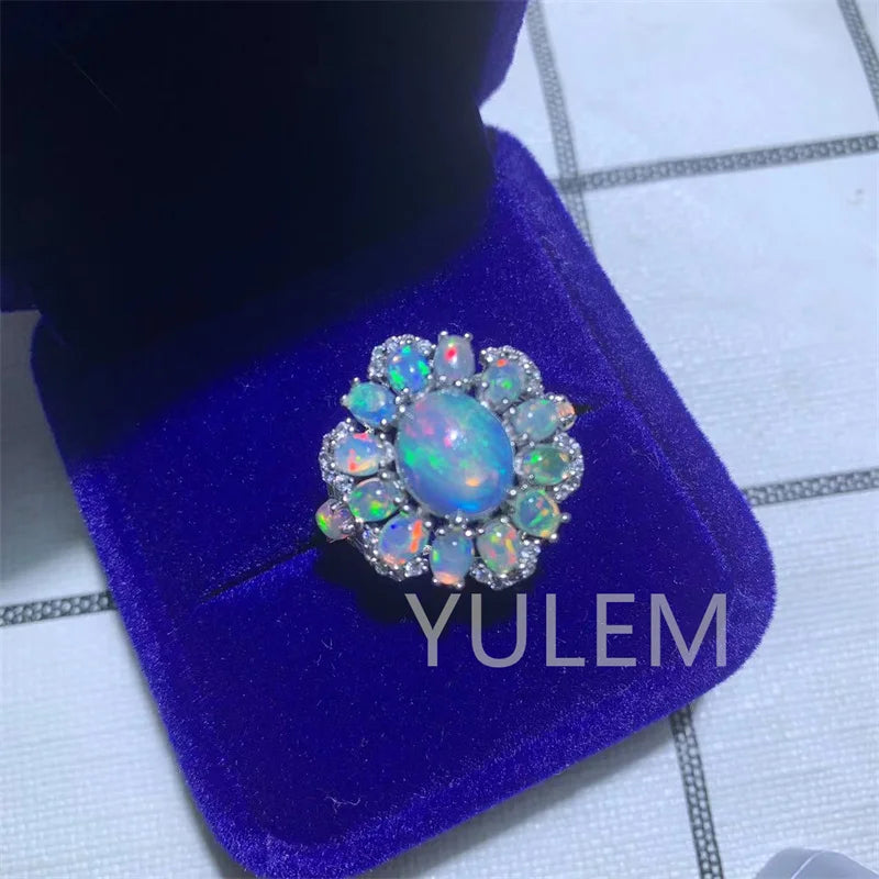 Sterling Silver Opal Flower Ring for Girl