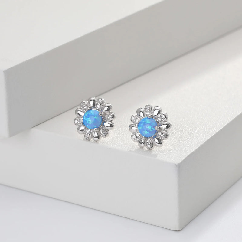 Sterling Silver Micro Opal Flower Stud Earrings for Her