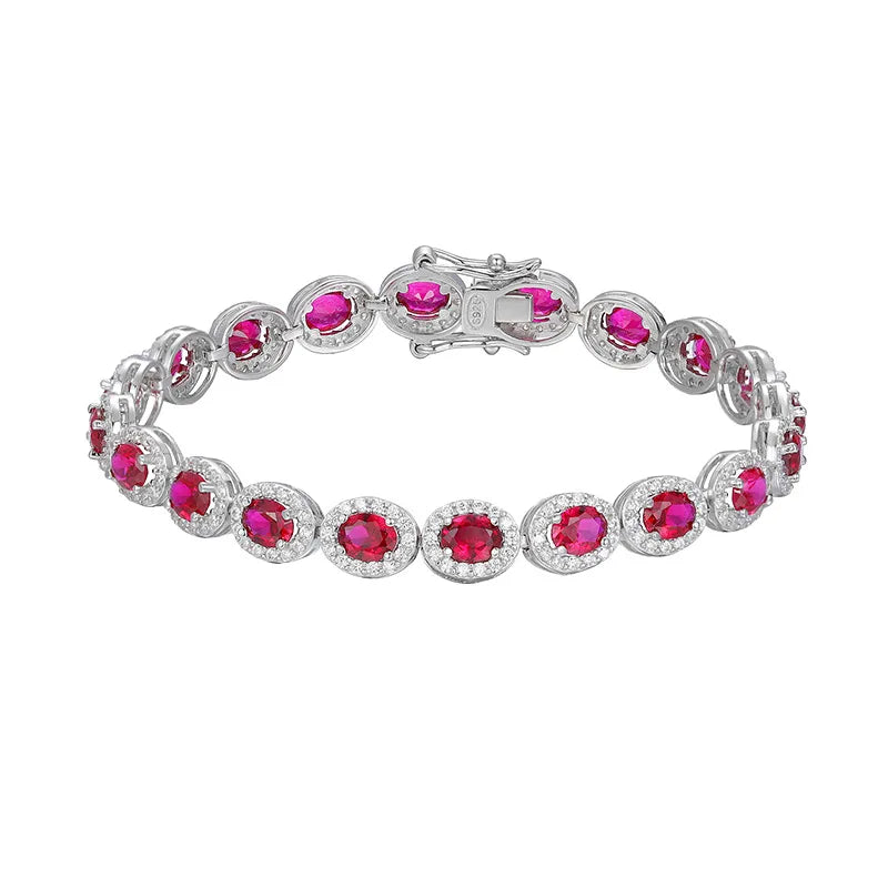 Sterling Silver Full Ruby Link Bracelet for Women