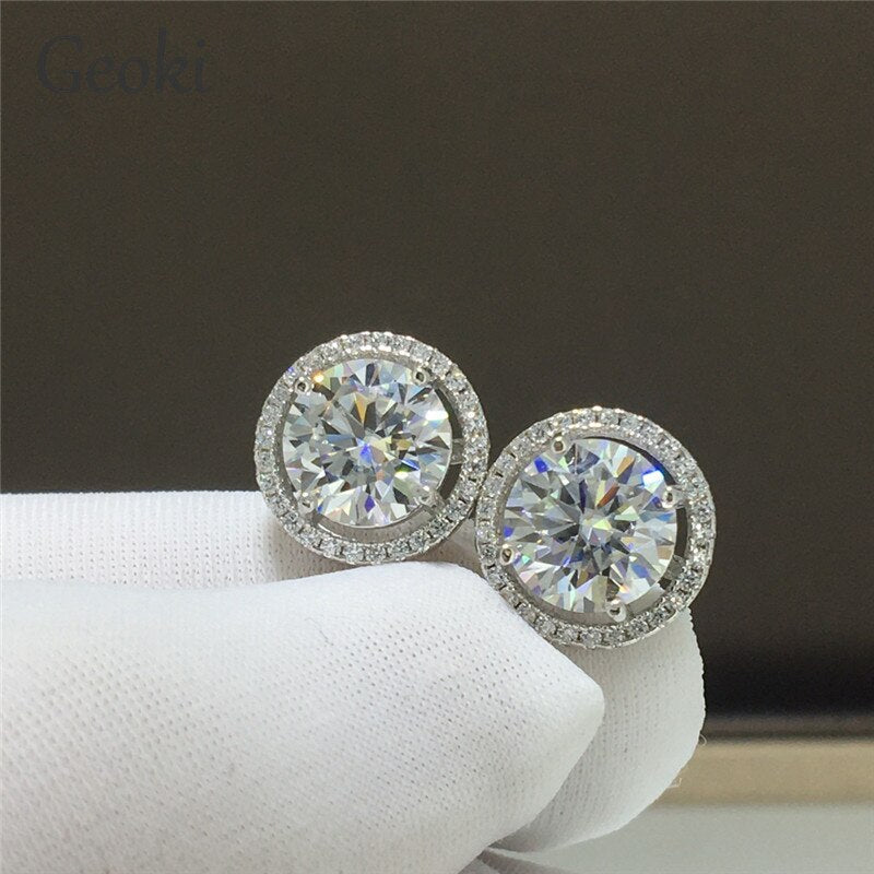 White Gold Plated 4 Carat Moissanite Round Brilliant Cut Stud Earrings for Women