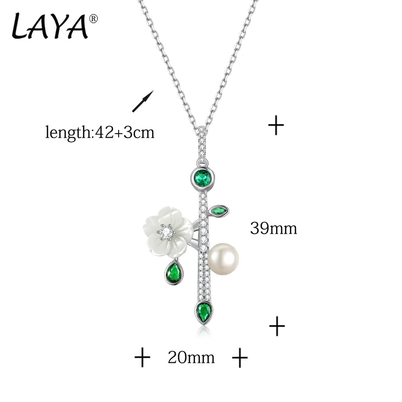 925 Sterling Silver Shell Flower Zircon Pearl Necklace for Women