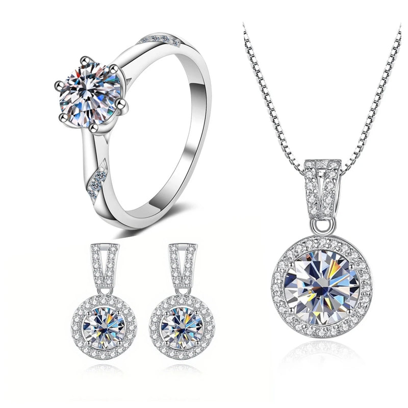 S925 Sterling Silver Real Moissanite Jewelry Set, Blue & Pink, with Certificate for Her