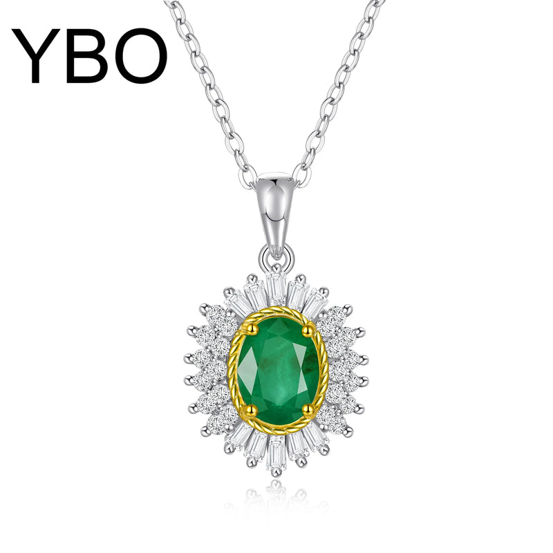 925 Sterling Silver Natural Emerald Pendant for Women