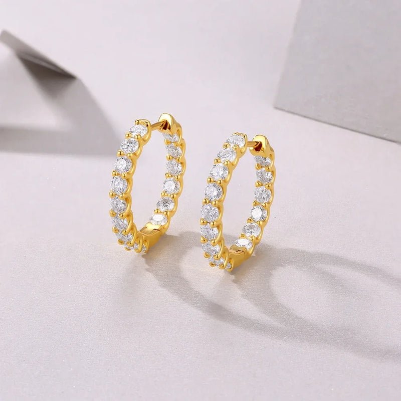 925 Sterling Silver, 18K Gold Plated, 3MM, Moissanite Hoop Earrings for Women